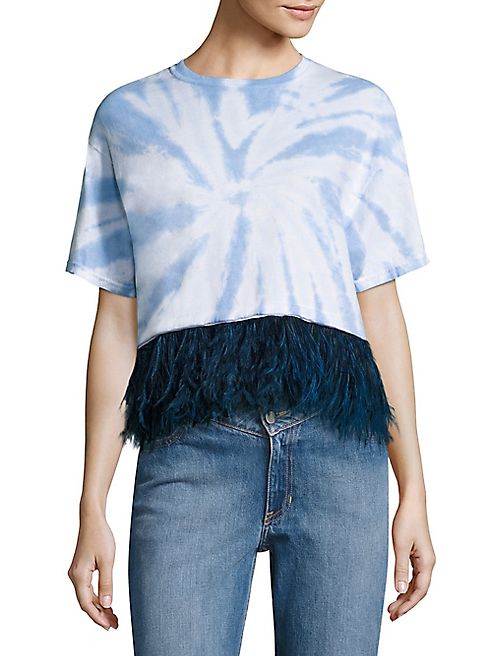 Opening Ceremony - Feather-Trim Cropped Tie-Dye Tee