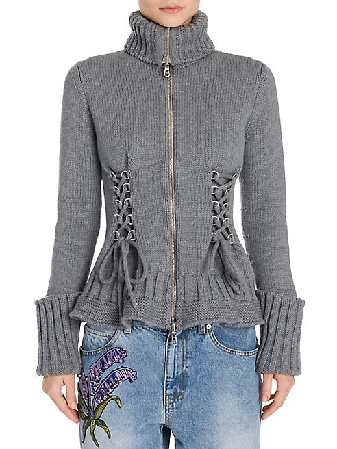 Alexander McQueen - Lace-Up Wool Zip-Up Cardigan