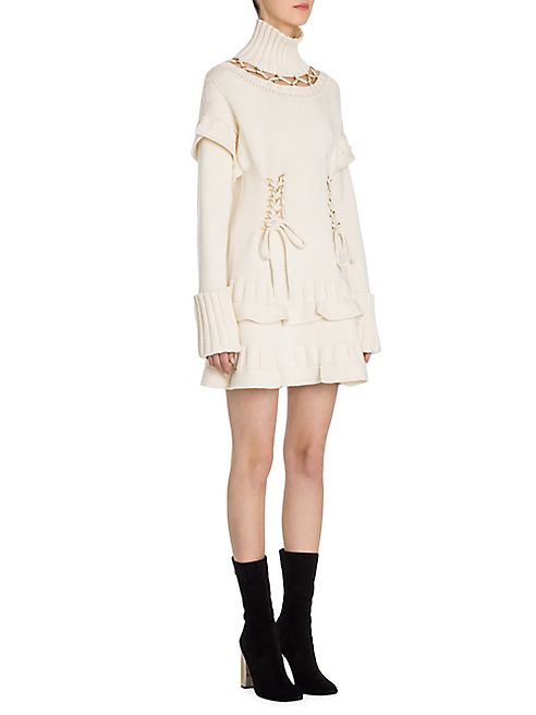 Alexander McQueen - Turtleneck Lace-Up Sweater Dress