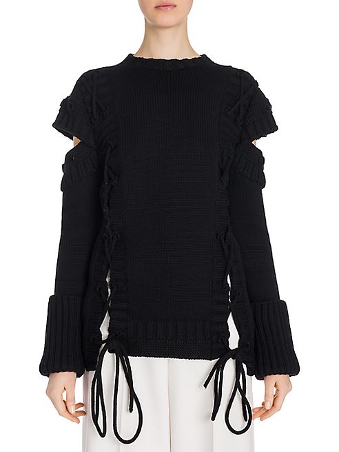 Alexander McQueen - Lace-Up Cutout Wool Sweater