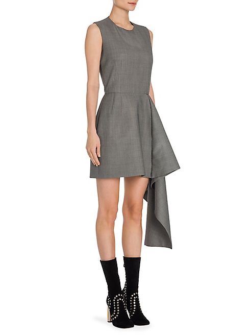 Alexander McQueen - Birdseye Wool Drape-Detail Dress