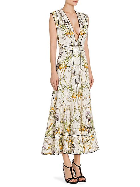 Alexander McQueen - Iris-Print Silk Midi Dress