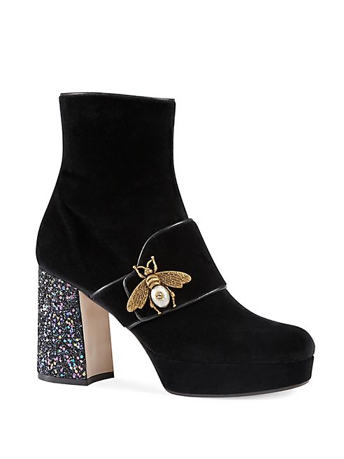 Gucci - Soko Glitter Heel Velvet Booties