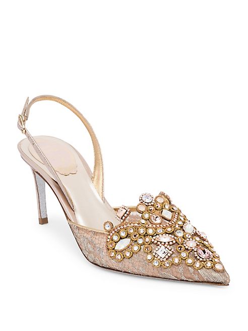 Rene Caovilla - Lace Embroidered Slingback Pumps