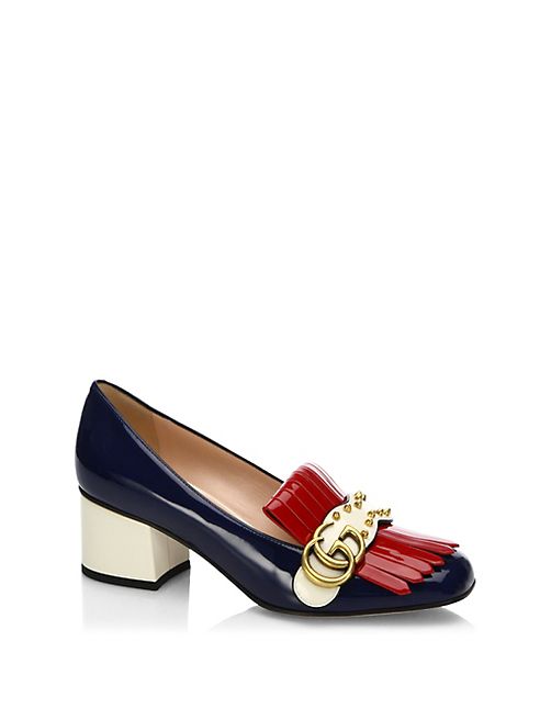 Gucci - Marmont GG Studded Tri-Tone Patent Leather Loafer Pumps