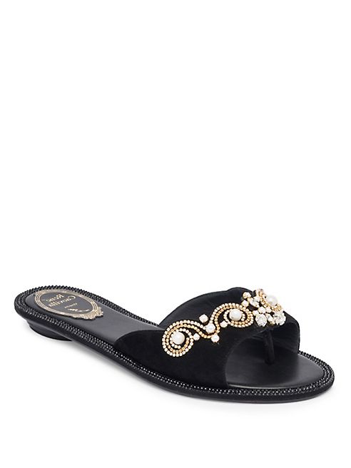 Rene Caovilla - Embellished Suede Slide Sandals