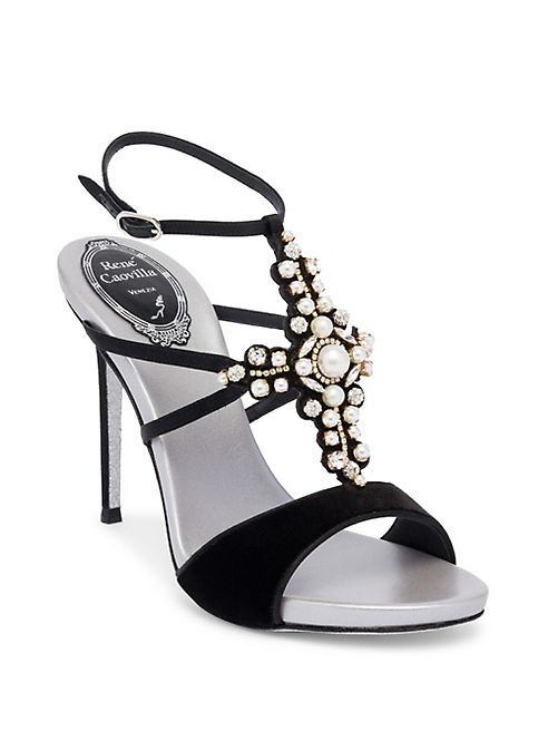 Rene Caovilla - Velvet T-Strap Sandals