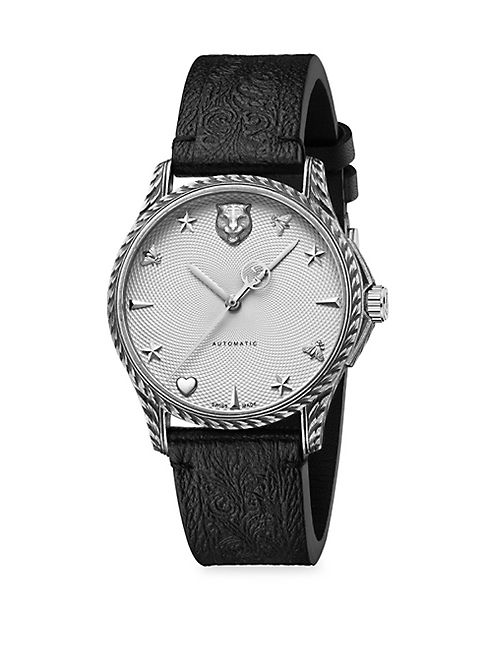 Gucci - Le Marché des Merveilles Antique Silver & Leather Strap Watch