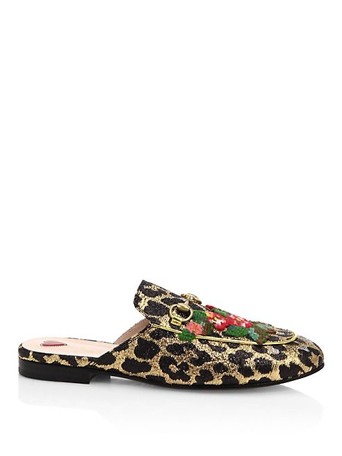 Gucci - Princetown Leopard Lurex Jacquard Mules