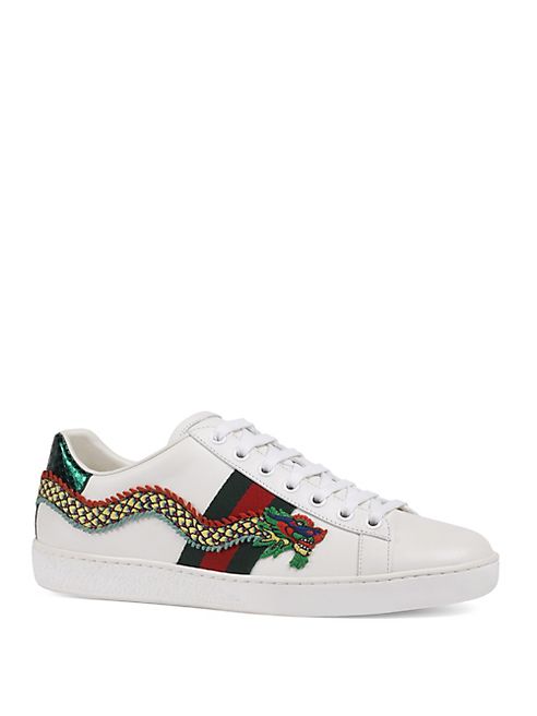 Gucci - New Ace Dragon Leather Sneakers