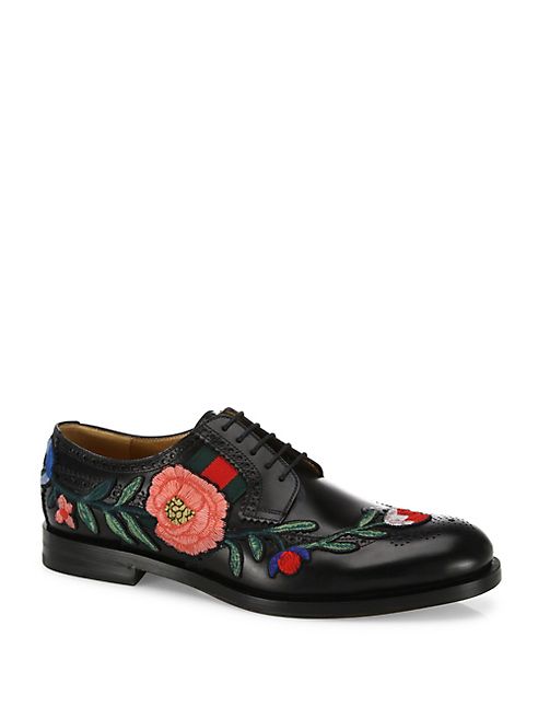 Gucci - Embroidered Leather Brogue Shoes