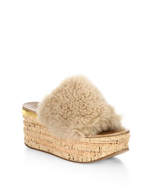 Chloé - Camille Shearling Leather Wedge Sandals