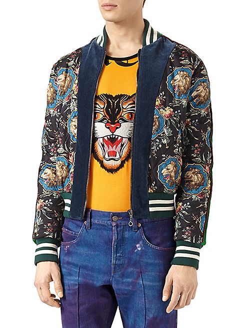 Gucci - Grotesque Garden-Print Silk Bomber Jacket