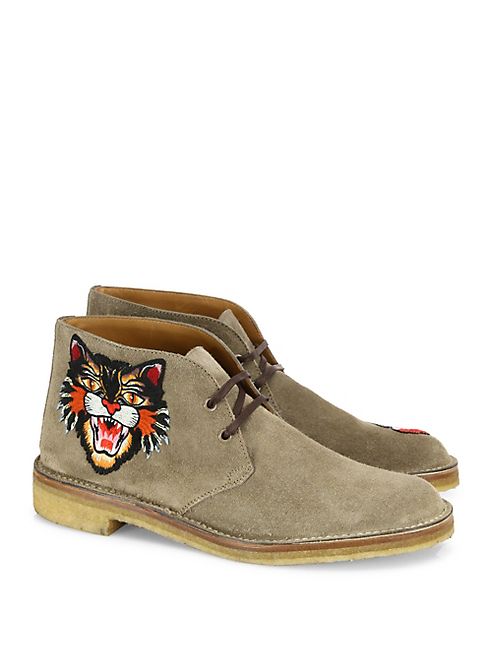 Gucci - New Moreau Embroidered Suede Chukka Boots