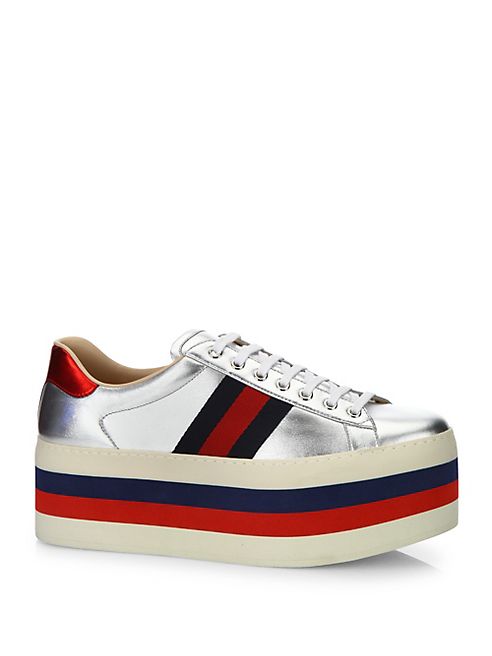 Gucci - New Ace Metallic Leather Platform Sneakers