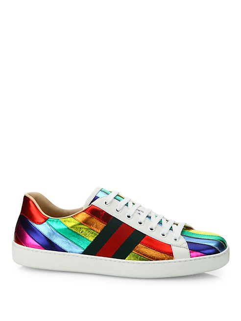 Gucci - New Ace Rainbow Metallic Leather Sneakers