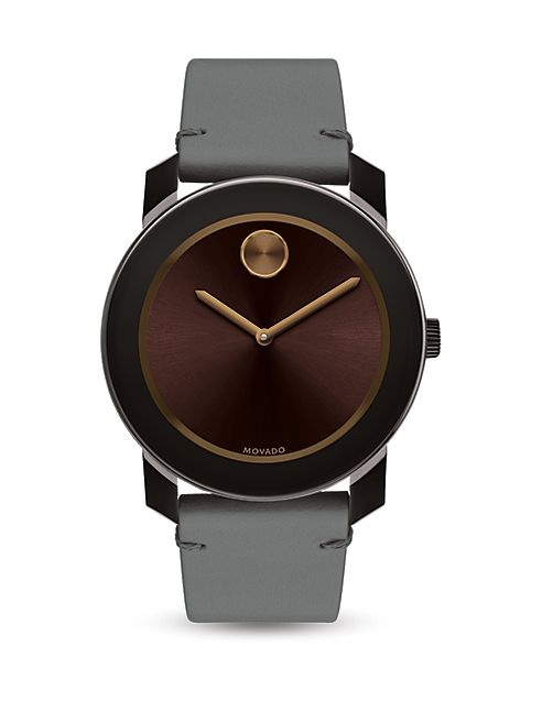 Movado - Bold Stainless Steel Leather Strap Watch