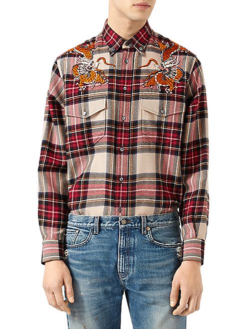 Gucci - Check Shirt with Dragons