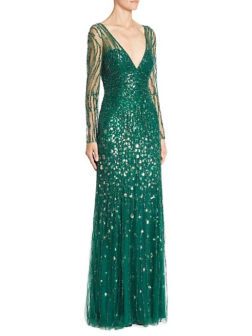 Jenny Packham - Beaded V-Neck Gown