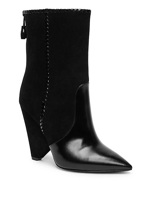 Saint Laurent - Niki Whipstitch Suede & Leather Point Toe Booties