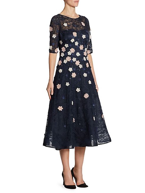 Teri Jon by Rickie Freeman - Appliquéd Lace Fit-&-Flare Dress