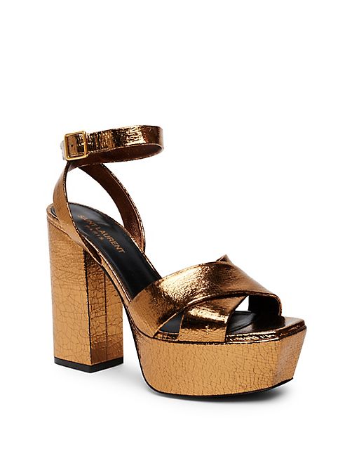 Saint Laurent - Farrah Metallic Leather Platform Ankle-Strap Sandals