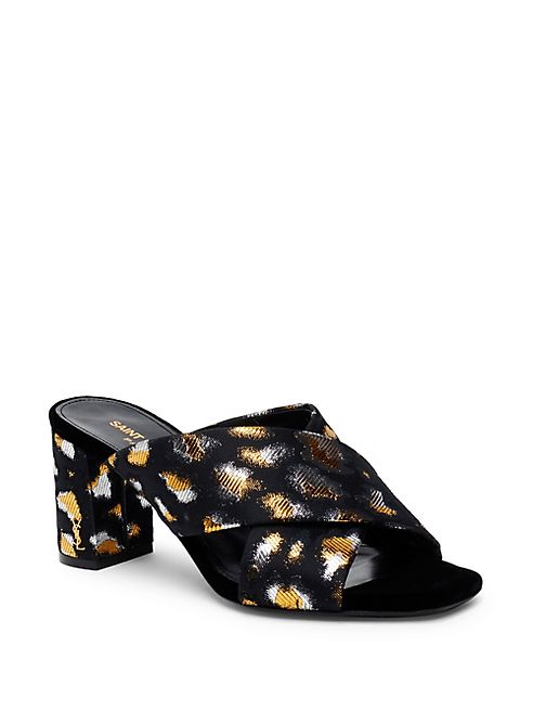 Saint Laurent - Loulou Leopard-Print Crisscross Block Heel Mules