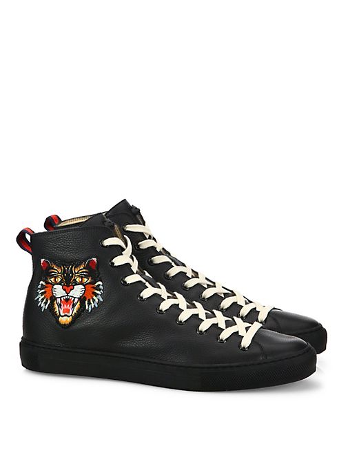 Gucci - Major Tiger UFO Embroidered Leather High-Top Sneakers