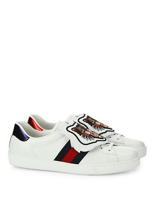 Gucci - New Ace Snap Angry Cat Leather Sneakers