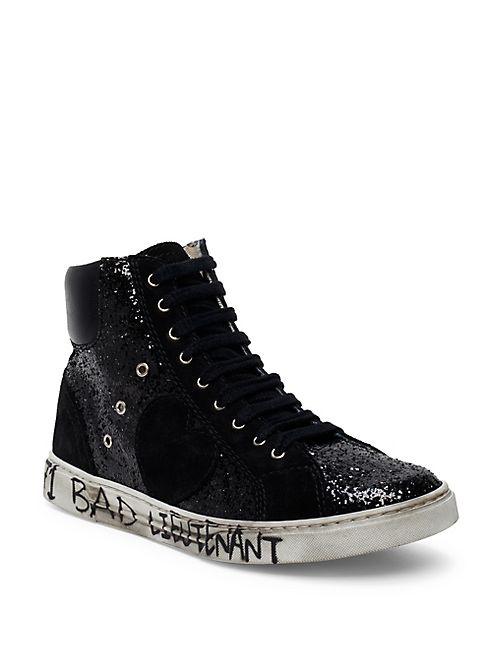 Saint Laurent - Antibe Glitter & Suede High-Top Sneakers