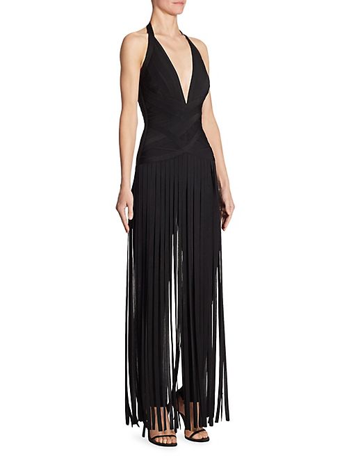 Herve Leger - V-Neck Fringe Jumpsuit