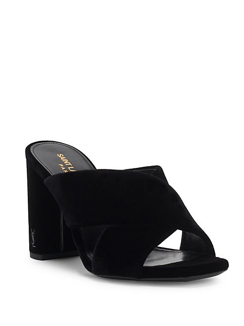 Saint Laurent - Loulou Suede Crisscross Block Heel Mules