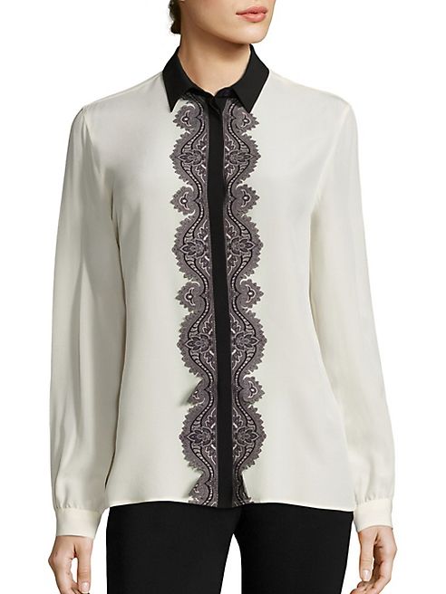 Etro - Paisley Lace-Trim Silk Blouse