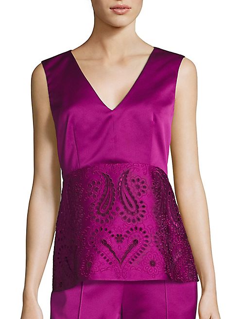 Etro - Laser-Cut Eyelet V-Neck Blouse