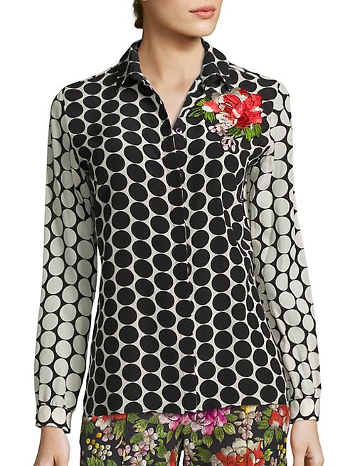 Etro - Flower-Embroidered Polka Dot Silk Shirt