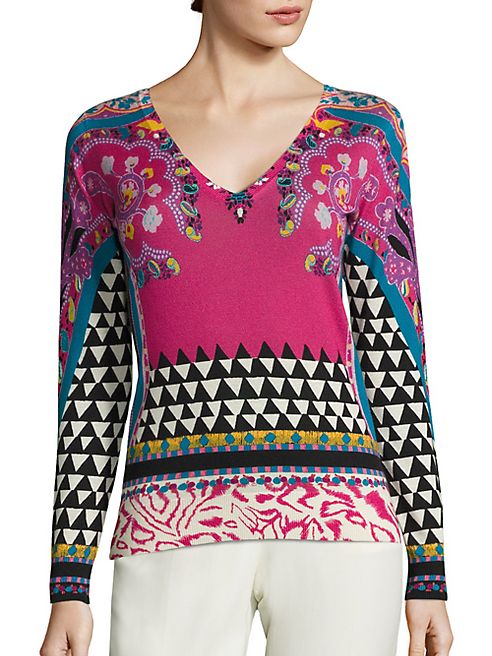 Etro - Geo Paisley-Print Silk & Cashmere Sweater