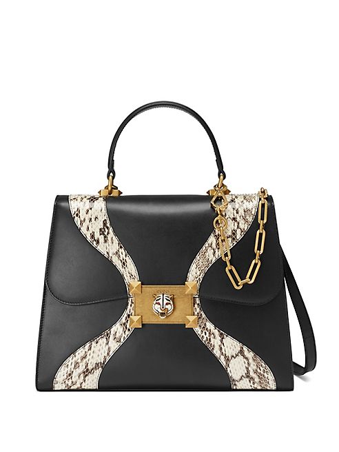 Gucci - Iside Leather & Snakeskin Top Handle Bag