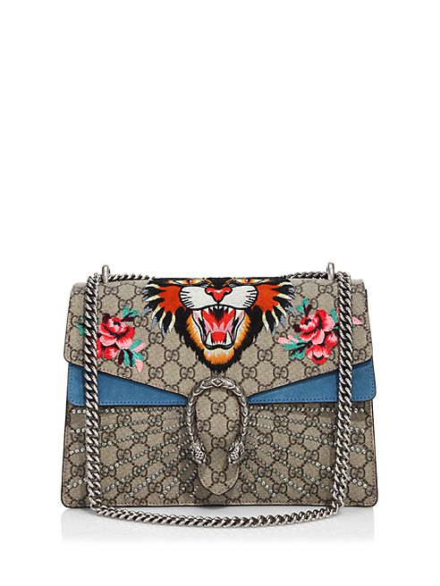 Gucci - Medium Dionysus Embroidered Angry Cat GG Supreme Shoulder Bag