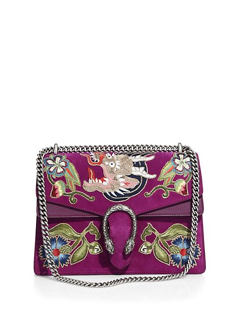 Gucci - Dionysus Embroidered Suede Shoulder Bag