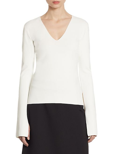 Solace London - Orlina Deep V-Neck Knit Slit Sleeve Top