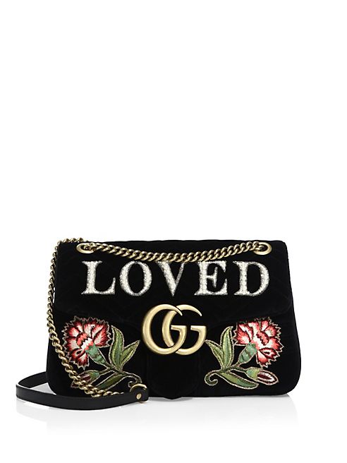 Gucci - GG Marmont Embroidered Velvet Chain Shoulder Bag