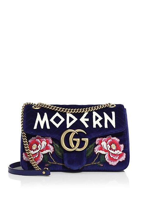 Gucci - GG Marmont Medium Embroidered Velvet Chain Shoulder Bag