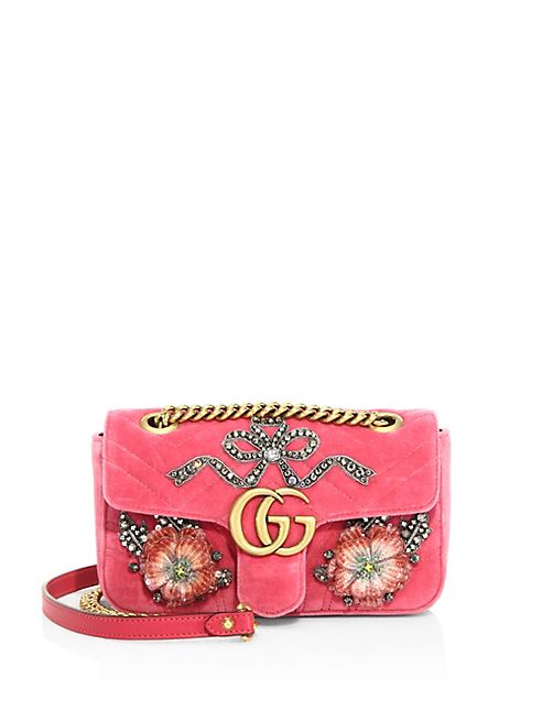 Gucci - GG Marmont Mini Embroidered Velvet Chain Shoulder Bag