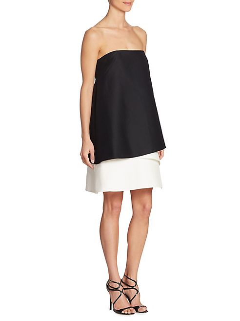 Halston Heritage - Strapless Tiered Colorblock Dress