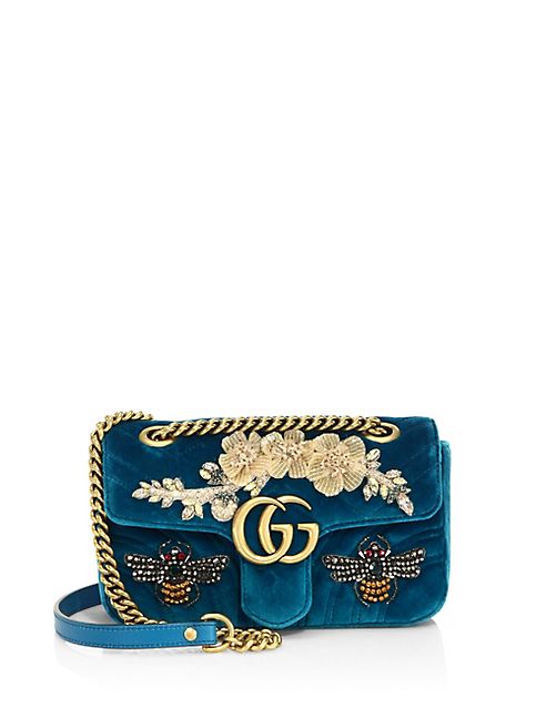 Gucci - GG Marmont Mini Embroidered Velvet Chain Shoulder Bag