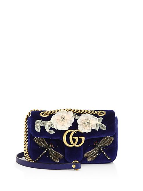 Gucci - GG Marmont Mini Embroidered Velvet Chain Shoulder Bag