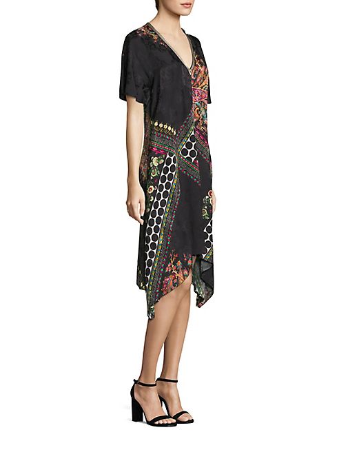 Etro - Paisley & Polka Dot V-Neck Trapeze Dress