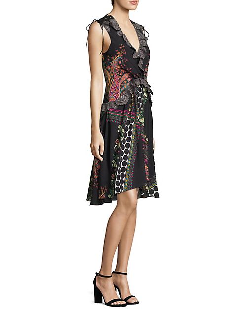 Etro - Paisley & Polka Dot Lace-Trimmed V-Neck Dress