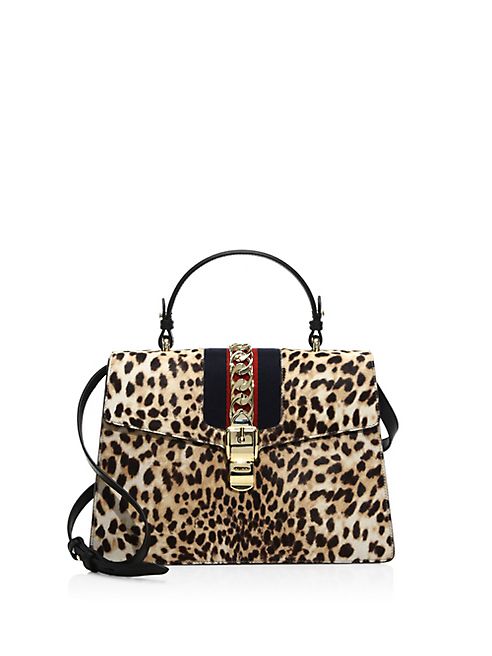 Gucci - Sylvie Leopard-Print Calf Hair Top Handle Bag