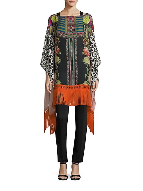 Etro - Macrame Fringed Silk Poncho